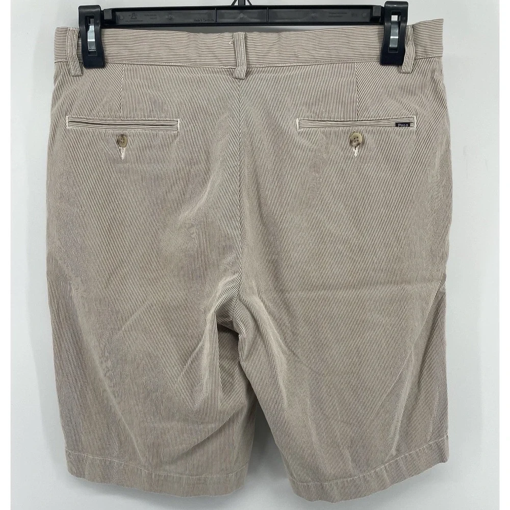 Polo Ralph Lauren Shorts Mens 33 Tan White Micro Stripe Seersucker 11